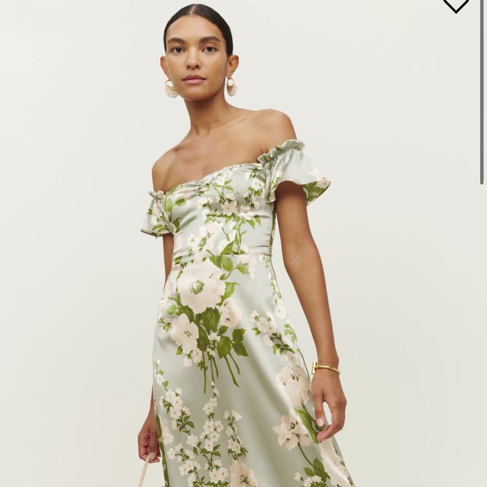 Reformation sage green floral silk dress